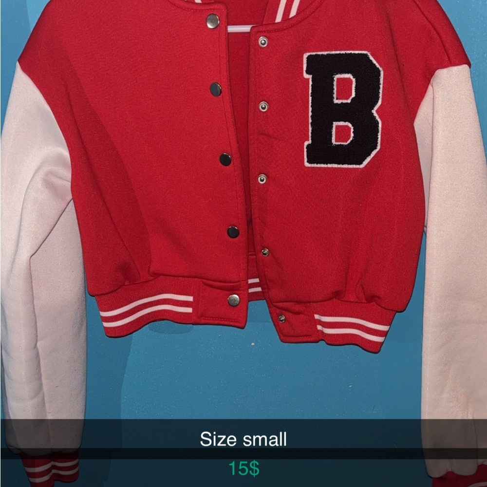 SHEIN Red and White Varsity Jacket